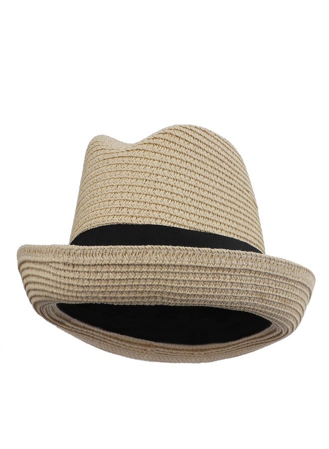 Holiberty Kids Straw Fedora Panama Hat Toddler Short Brim Summer Sun Beach Cap Western Trilby Derby Jazz Hat for Boys Girls 2-8 Yrs - Image 2